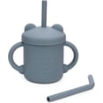 thumbnail image 1 of Vaso para sorber con forma de oso de silicona, vaso de entrenamiento para beber con asa y tapa con boquilla para bebés a partir de 6 meses, 1 pieza, color gris, 1 of 5