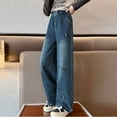 thumbnail image 5 of CAICJ98 Girls' Wide Leg Jeans Kids Elastic Waist Casual Denim Pants Baggy Jeans for Girls with Pockets Blue,4-5 Years, 5 of 7