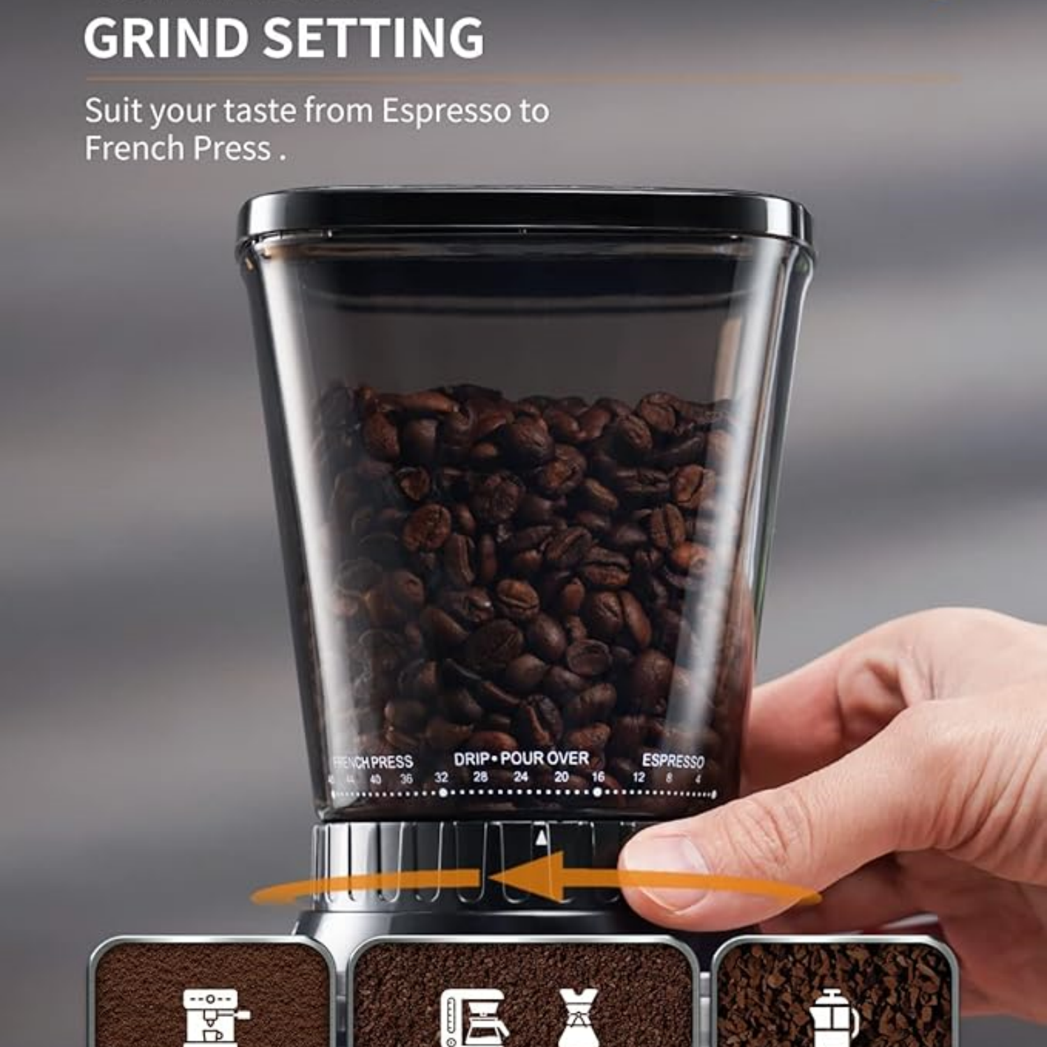 Professional Conical Burr Coffee Grinder, Coffee Bean Grinder with 48 Grind Settings for Espresso, Drip & French Press, Upgraded Anti-Static Technology, Precision Timer, Stainless Steel