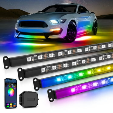 MICTUNING N3 Car Underglow Light Strip Kit, Chasing Dream Color RGB IC LED, Exterior Lighting Accessories Underbody Multicolor Neon, Wireless App Control, IP68 Waterproof, Set of 4 (2.9ft and 3.9ft)