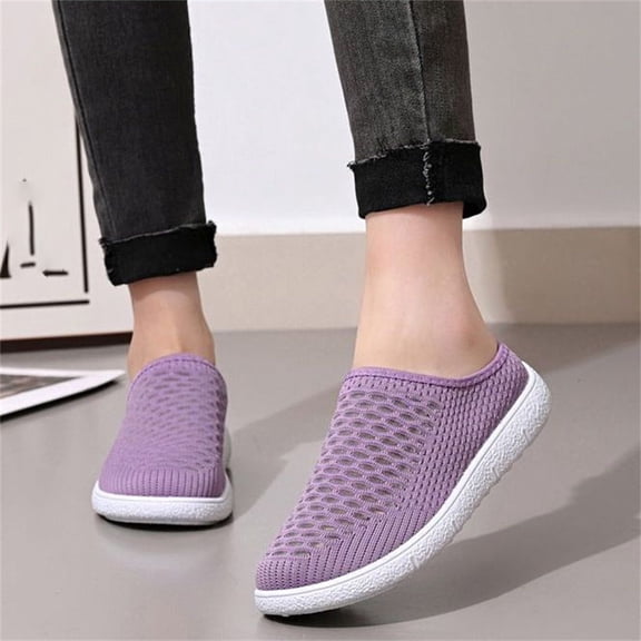 Domuza Women’s Comfortable Breathable Mesh Slip-On Sneakers, Lightweight Flexible Shoes with Non-Slip Sole for Summer, Errands, and Everyday Casual Wear Purple 7(EU-38)