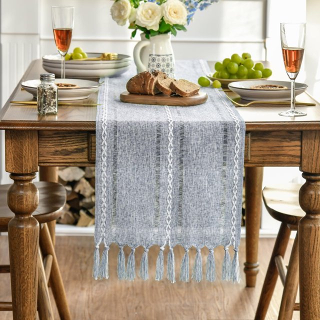 Camino de mesa con borlas estilo boho campestre, decoración de mesa para fiesta 35 x 160 cm