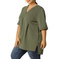 thumbnail image 5 of Unique Bargains Women's Plus Dip Hem Blouse V Neck Short Sleeve Tunic Top, 5 of 9