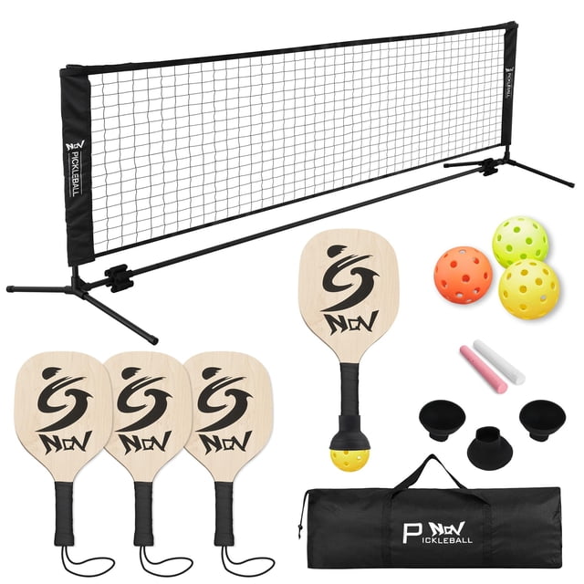 Set de pickleball NQV con red del tamaño de media cancha de 10 pies y 4 palas