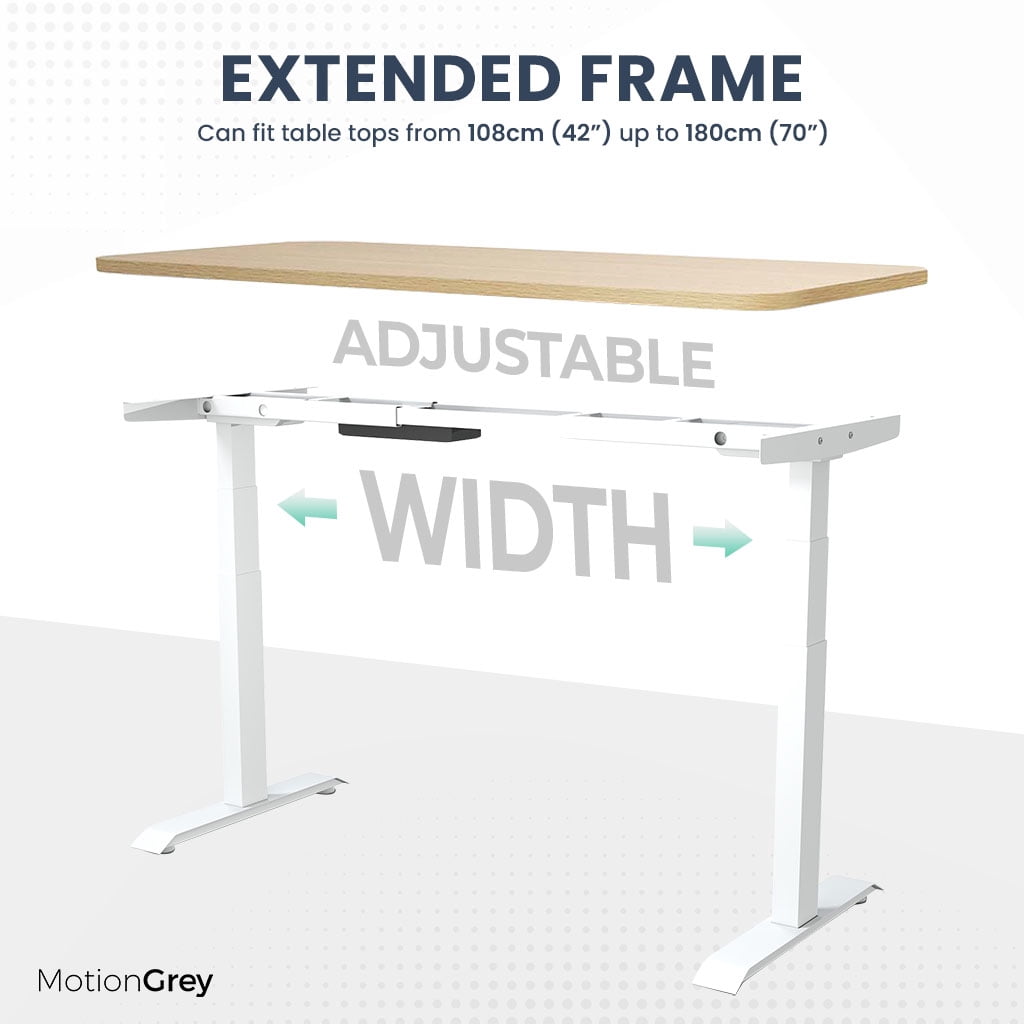 MotionGrey Height Adjustable German Electric Dual Motors Sit to Stand Office Standing Desk - White Frame with Oak Brown Top (165cmx60cmx2.5cm)
