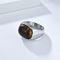 thumbnail image 4 of PAURO Gemstone Rings for Men Gold/Silver/Black Plated Oval Stainless Steel Colourful Statement Personalised Dainty Simple Vintage Jewellery Silver Brown Size Y, 4 of 6