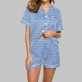 thumbnail image 2 of HUJlwoi Button down Pajamas Sets Stripe 2 Piece Pj Sets Short Sleeve Pocket Sleepwear Shorts Lounge Sets Classic Printed Summer Nightwear, 2 of 5