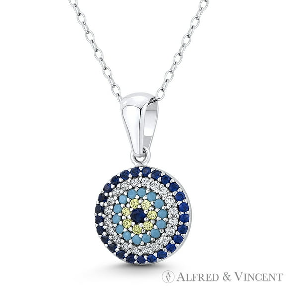 Evil Eye Luck Charm CZ & Nano Crystal Pendant in .925 Sterling Silver w/ Rhodium
