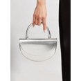 thumbnail image 2 of Women Silver Textured Half Moon Top Handle Handbag Elegant Evening Purse Fashion Party Wedding Bag, 2 of 7