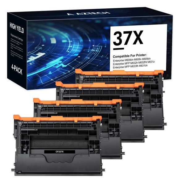 A Aztech 4-Packs Compatible for HP 37A 37X Black Toner Cartridge for HP 37X 37A CF237A M608 Toner Enterprise M608n M608dn M608x M609 MFP M631 M632 M633 Printer Ink
