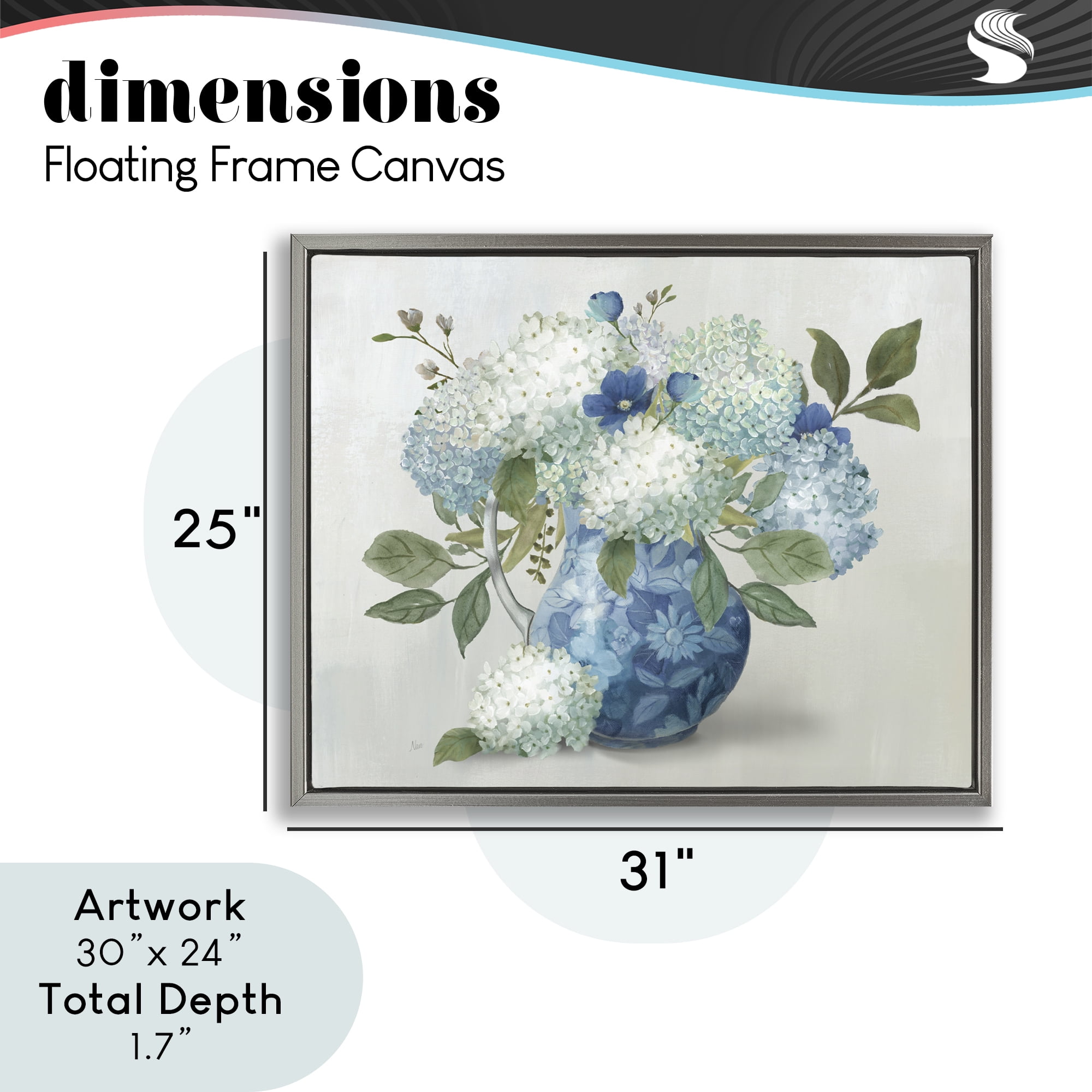 Stupell Industries Ornate Vase with Hydrangeas Gray Framed Floater Canvas Wall Art, design by Nan