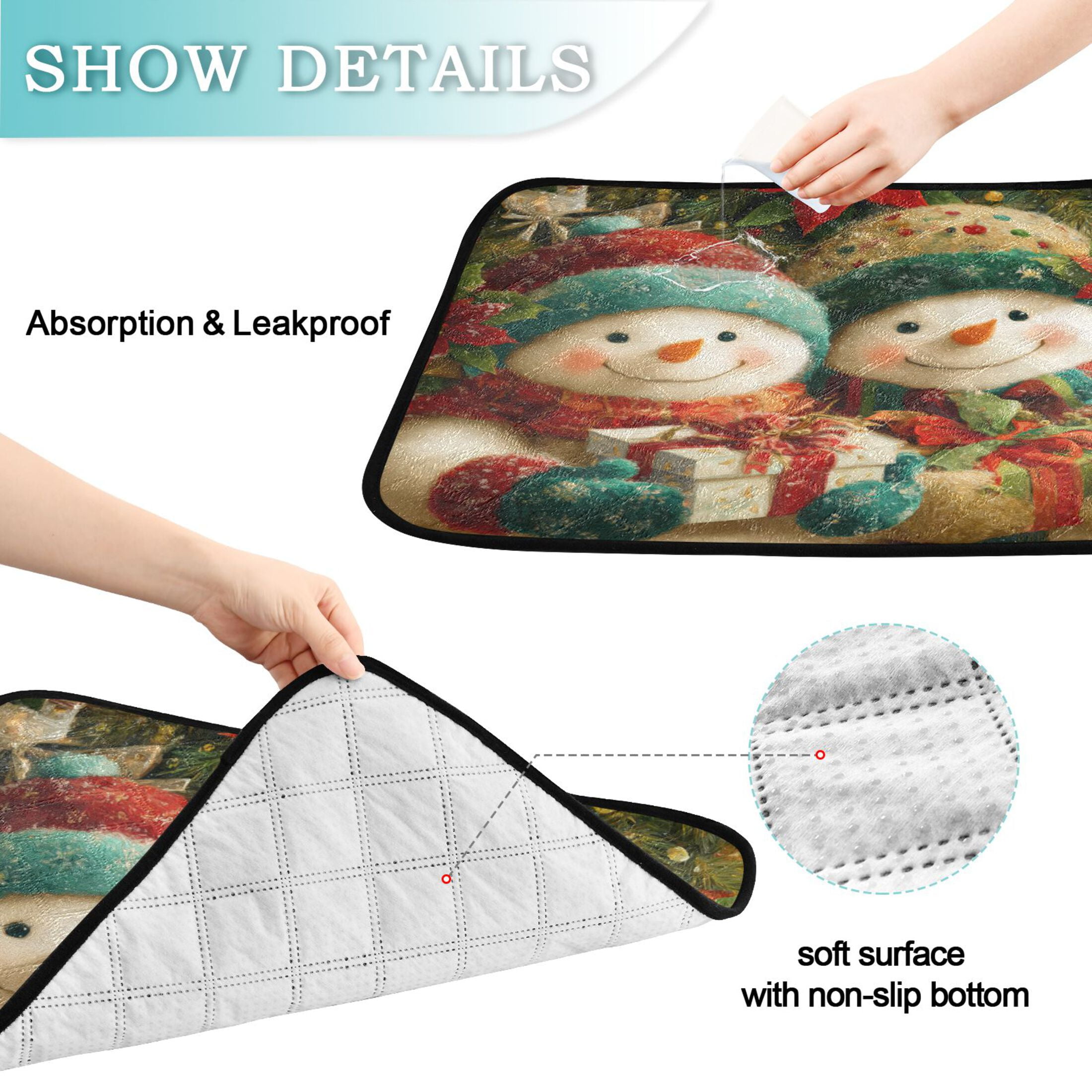 Qxltty Chubby Snowman Cat litter Pads Pet Set of 2 Diaper Mats Center Anti-leakage Layer Absorbent Soft and Comfortable