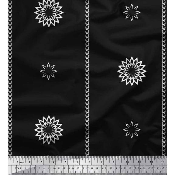 Soimoi Cotton Duck Fabric Stripe & Floral Artistic Print Fabric by Yard 42 Inch Wide