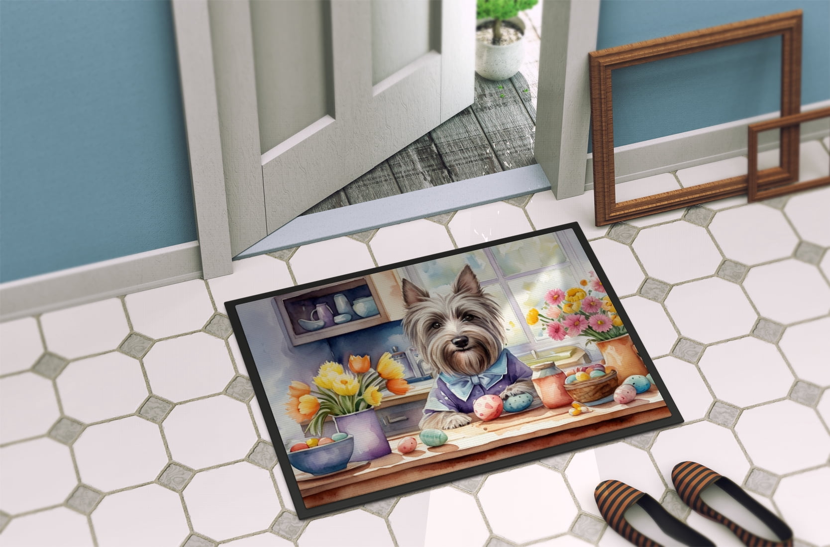 Carolines Treasures DAC6906MAT 18 x 27 in. Decorating Easter Skye Terrier Doormat