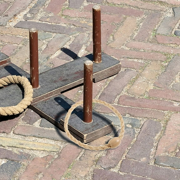 Clispeed Party Games Adults Rope Ring Toss Game Wood Multi 6Pcs