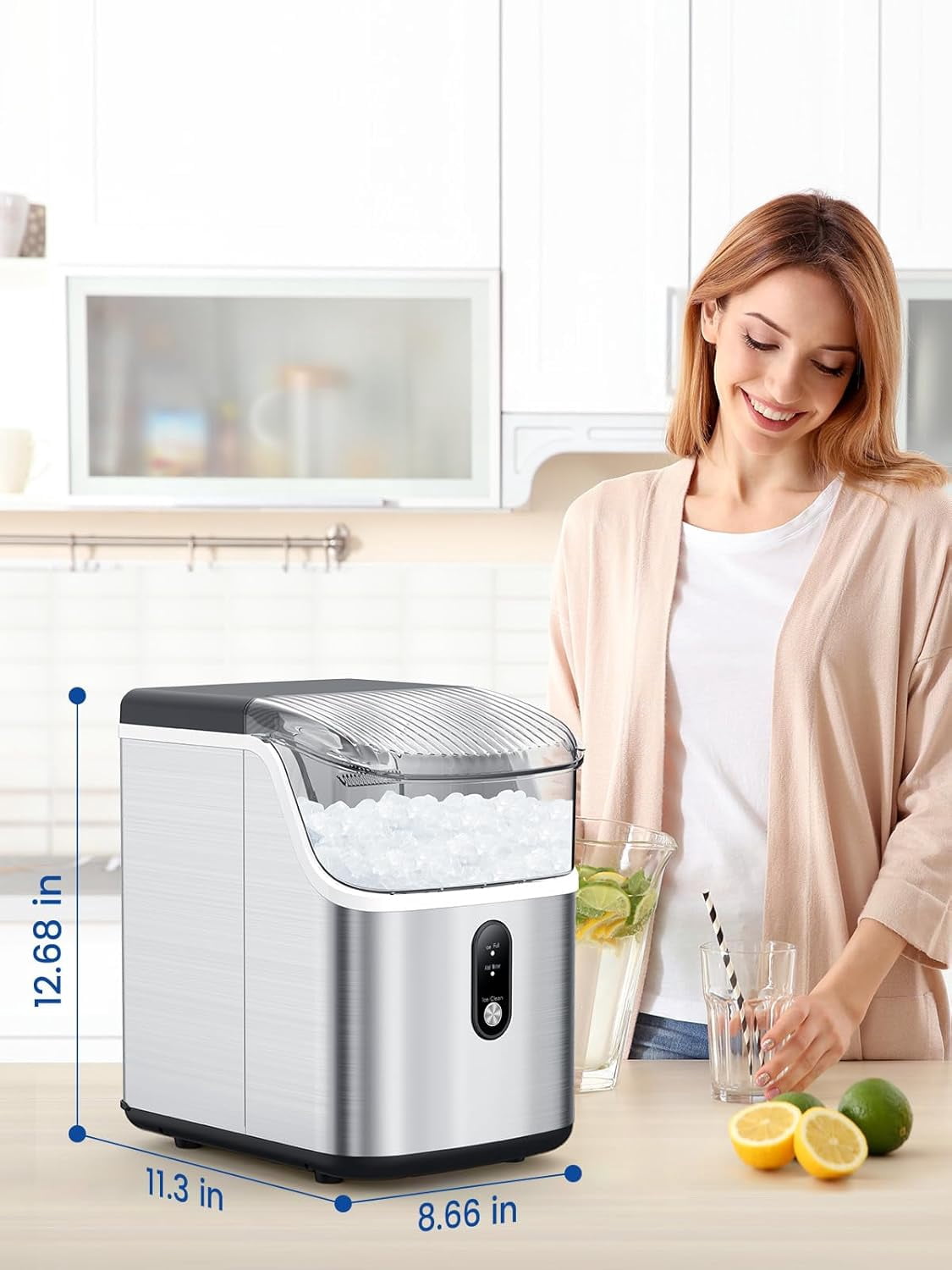 WAA Ice Makers Countertop,Portable Ice Machine with Crushed Ice,35lbs/Day,Self-Cleaning,One-Click Operation for Home Use(Silver)