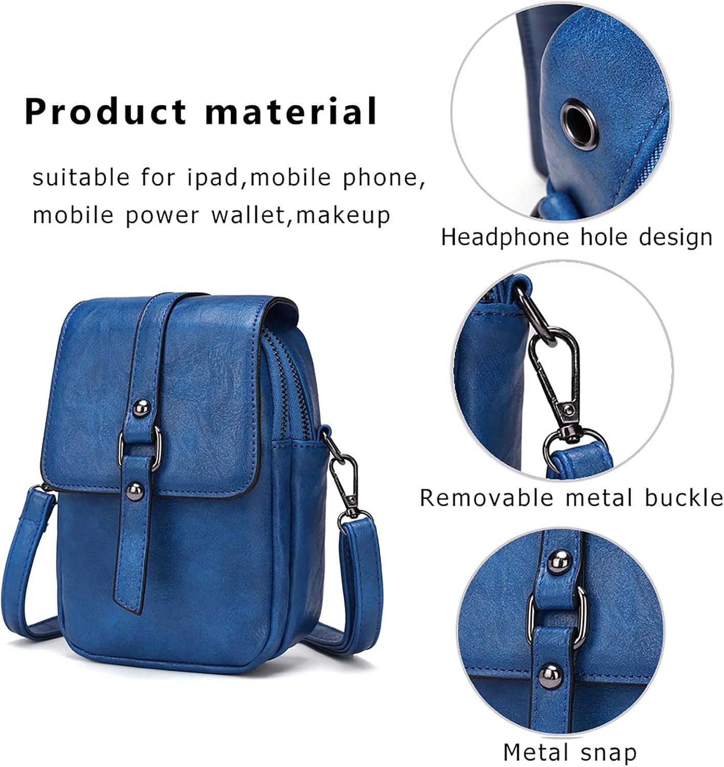 Kwuty Vintage Crossbody Phone Bag for Women, Small PU Leather Shoulder Purse and Handbag with Tassel&Rivet Decoration