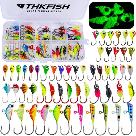 THKFISH Ice Fishing Jigs Kit Ice Fishing Lures for Walleye Perch Jigs Heads for Ice Fishing Tackle Panfish Crappie Jigs 50PCS/31PCS