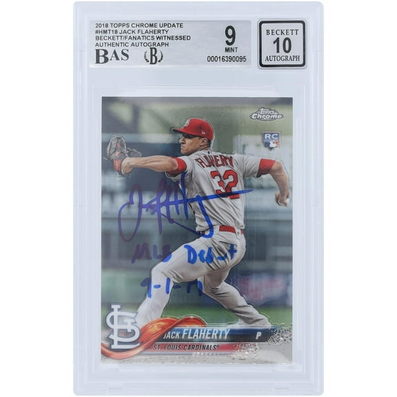 Jack Flaherty St. Louis Cardinals Autographed 2018 Topps Chrome Update #HMT18 Beckett Fanatics Witnessed Authenticated 9/10 Rookie Card with "MLB Debut 9-1-17" Inscription - Fanatics Authentic