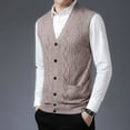 thumbnail image 4 of uikmnh Fall Sweater Male Autumn and Winter Single Buckle Sweater Vest Vest V Neck Pure Color Wool Collarless Shirt Combined Body Type Non Hooded Pocket Vest Sweater Vest, 4 of 6