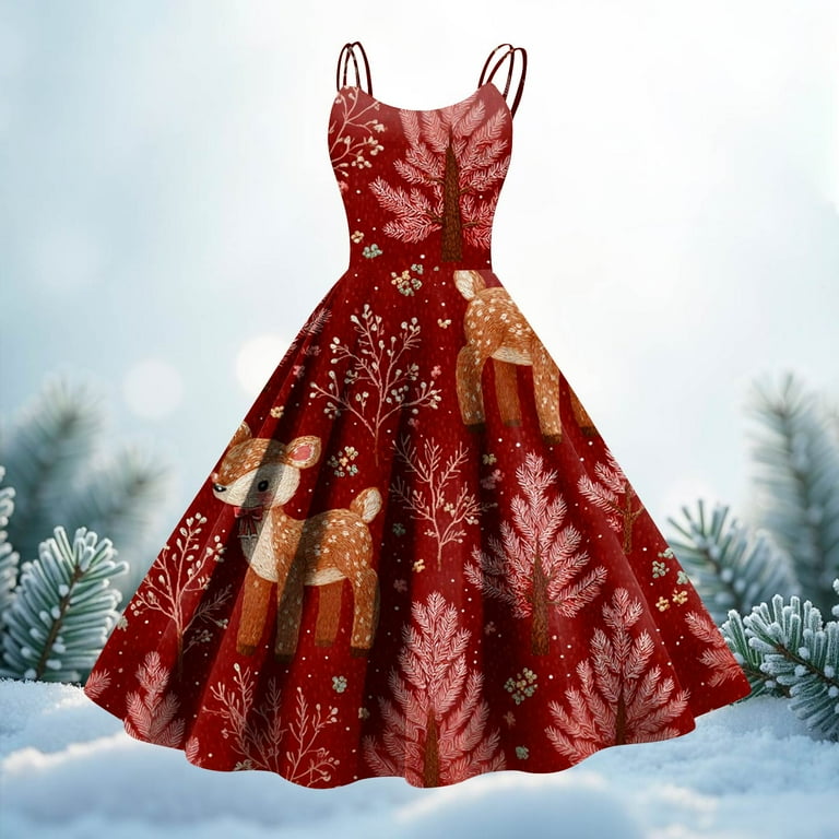 Christmas Dresses Women Trendy Funny Xmas Print Sleeveless A-Line