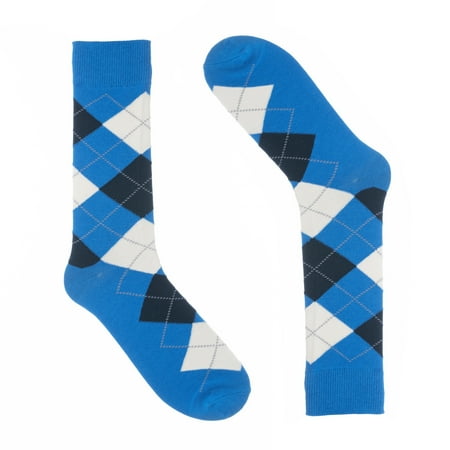 Soft Cotton Argyle Socks - Ivory + Mason - Argyle Dress Socks for Men - Blue - Cotton - Size 8-13 (One Pair)
