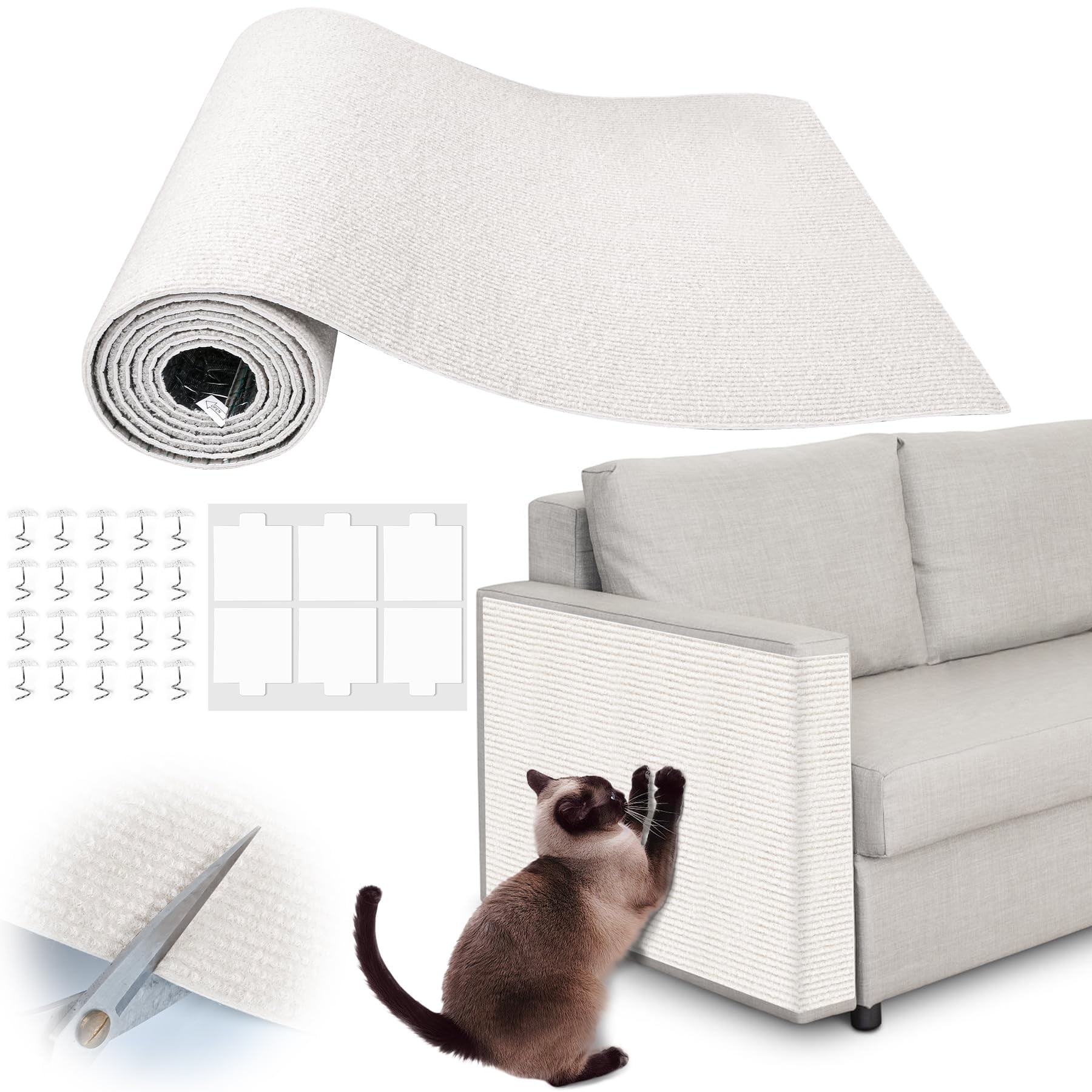 Cream White 13.8 x 78.7 Trimmable Self-Adhesive Cat Scratch Protector Pad