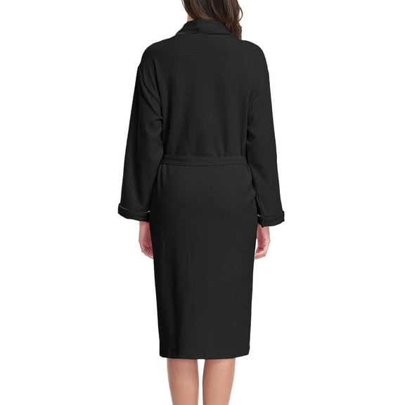 Women's Lightweight Cotton Bathrobe, Absorbent Spa Robe with Front Pockets, Soft Terry Cloth Dressing Gown for Hotel Style Luxury, Home Relaxation and After Shower Comfort Black