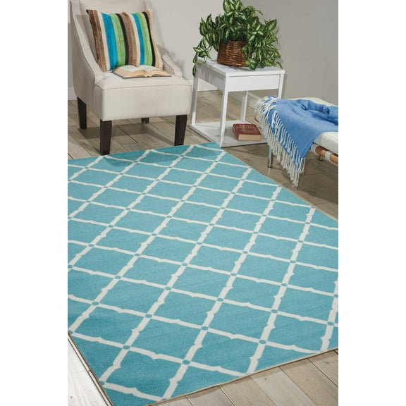 Nourison Home & Garden Indoor/Outdoor Aqua 4'4" x 6'3" Area Rug, (4x6)
