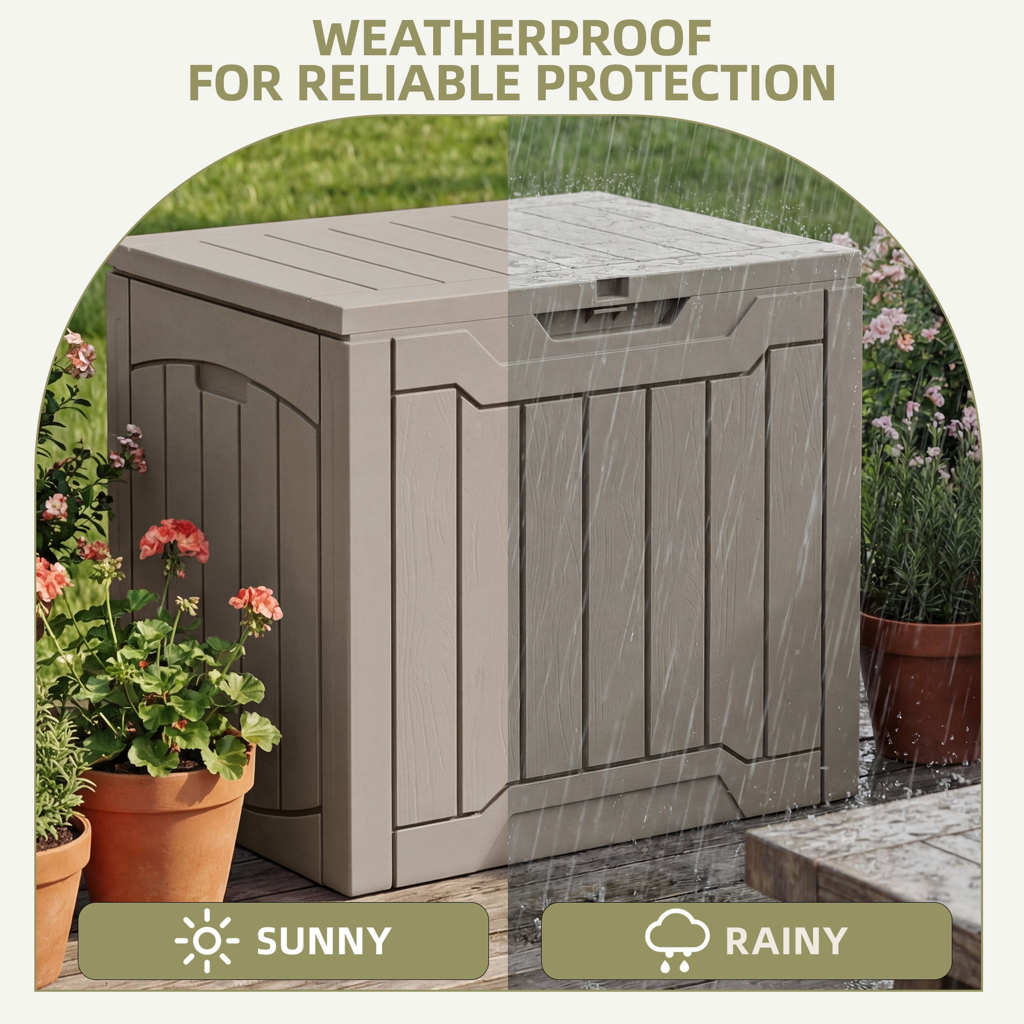 Dextrus 31 Gallon Resin Outdoor Storage Box, Waterproof Lockable Deck Box for Patio, Garden, Pool Supplies and Package Delivery, Outdoor Organizer, Light Brown
