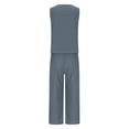 thumbnail image 4 of Txeol Women's Casual Summer Two Piece Outfits Plus Size Cotton Linen Sets Cutout Halter Sleeveless Top Wide Leg Pants Matching Set 2024 Gray,XXXXXL, 4 of 6