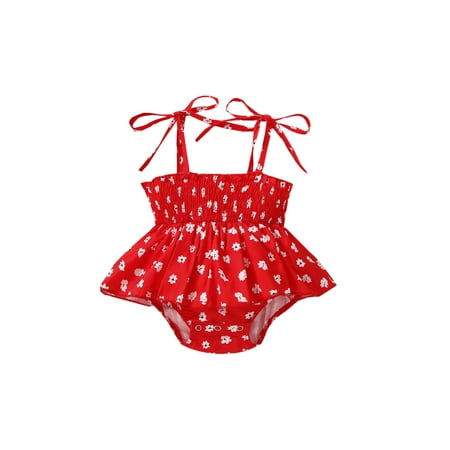 

WPNAKS Toddler Baby Girls Casual Romper Floral Printed Dress-Like Sleeveless Sling Triangle Bodysuit