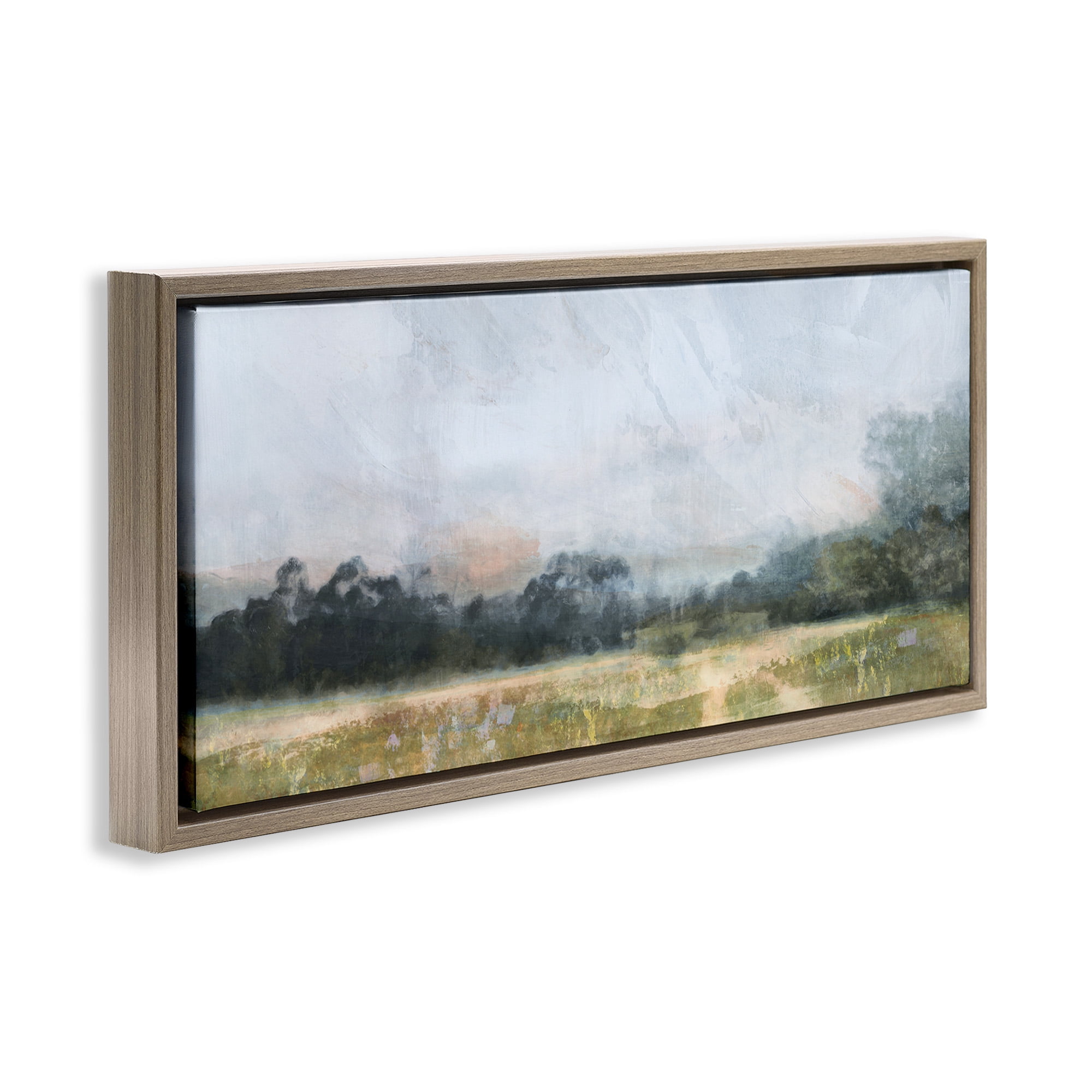 Stupell Industries Rural Field Abstract Landscape Landscape Painting Brown Floater Framed Canvas Art Print Wall Art, 31 x 14