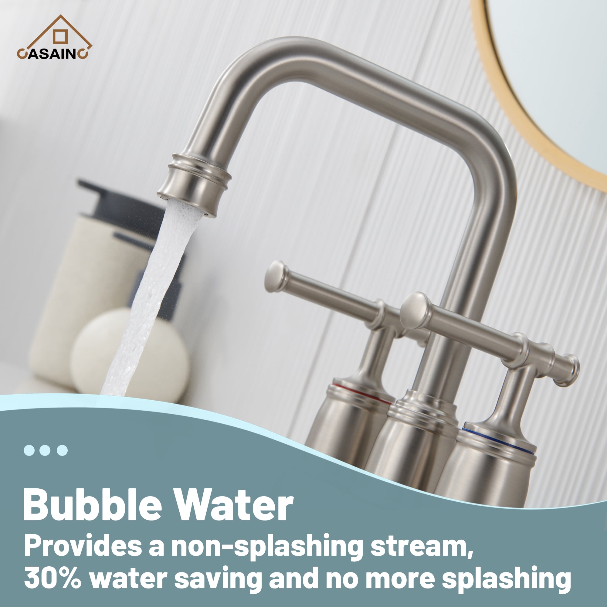 CASAINC Double Handle 2-Hole Centerset Bathroom Sink Faucet Pop Up Drain, Brushed Nickel