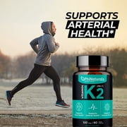 Vitamin K2 Mk7 100 mcg Vegan 60 Capsules by PhiNaturals - Bone Health Heart Cardiovascular Arteries - Vit k-2 MK-7 100mcg Supplement from Natto