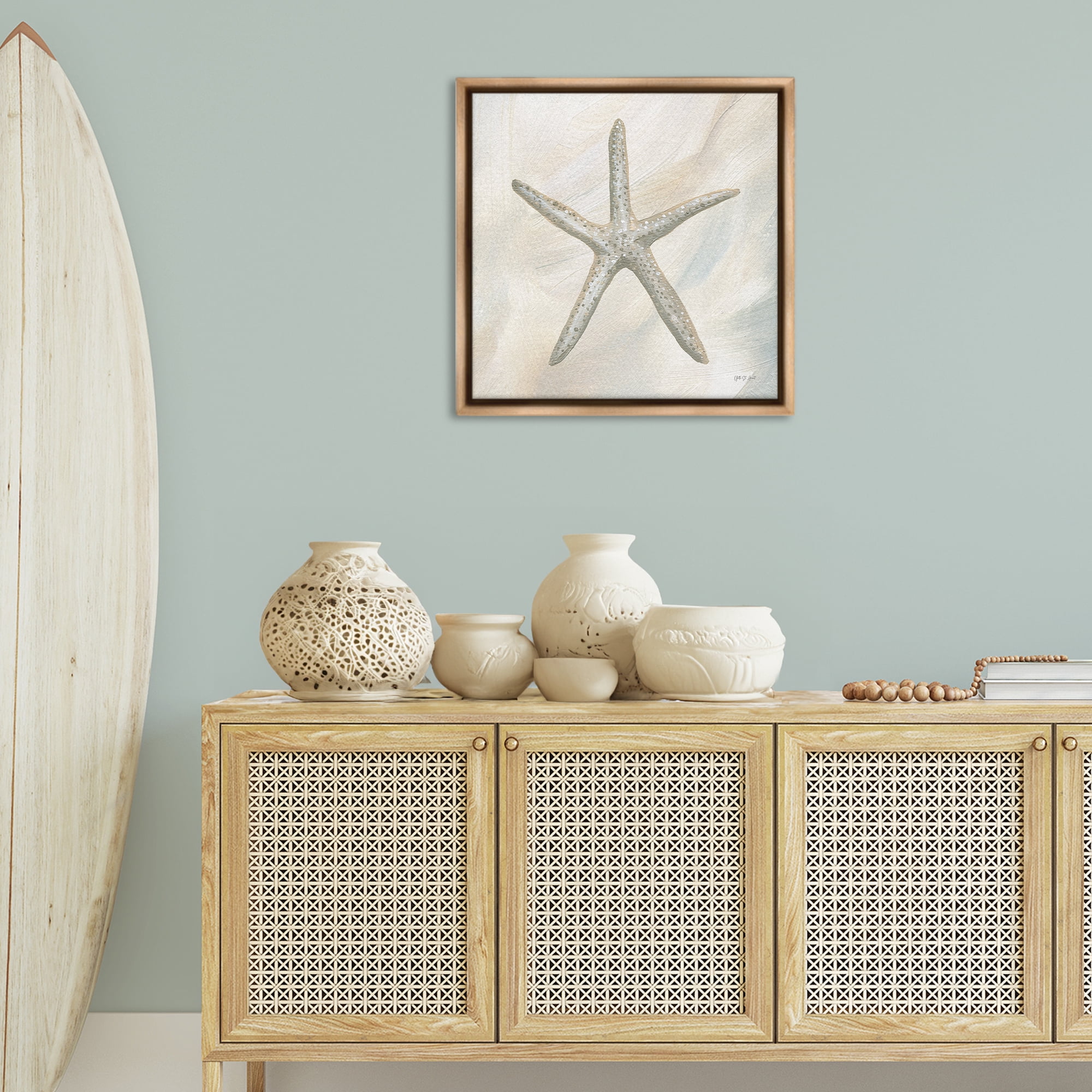 Stupell Industries Minimal Beige Starfish Coastal Painting Brown Floater Framed Canvas Art Print Wall Art, 25 x 25