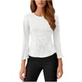 thumbnail image 6 of Paiwinds Women's Round Neck 3/4 Sleeve Loose Fit Nylon Spandex Polyester Solid Color Casual Work Top 2026 Fashion Trendy Lightweight Breathable Comfortable Everyday Versatile, 6 of 9
