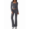 thumbnail image 2 of 2 Piece Square Neck Lounge Set Womens Wide Leg Pants Slightly Crop Top Sweatsuit Sets Light Gray L, 2 of 9