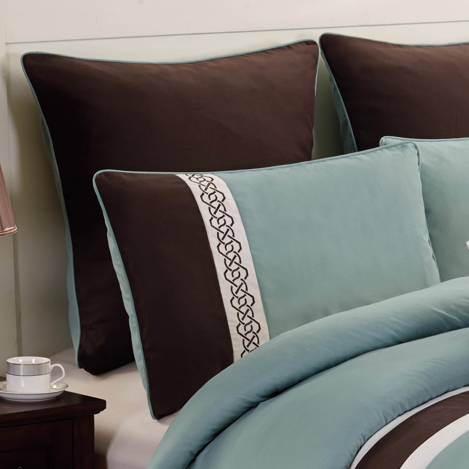 Riverbrook Home 8 Piece Comforter Set, King, Blue/Brown/Ivory, Tolbert, Polyfill, Adult