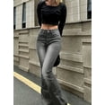 thumbnail image 5 of Pantalones vaqueros elásticos con estampado de bigote para mujer, Pantalón vaquero de cintura alta, color gris, clásico, Y2K, Punk, 5 of 5