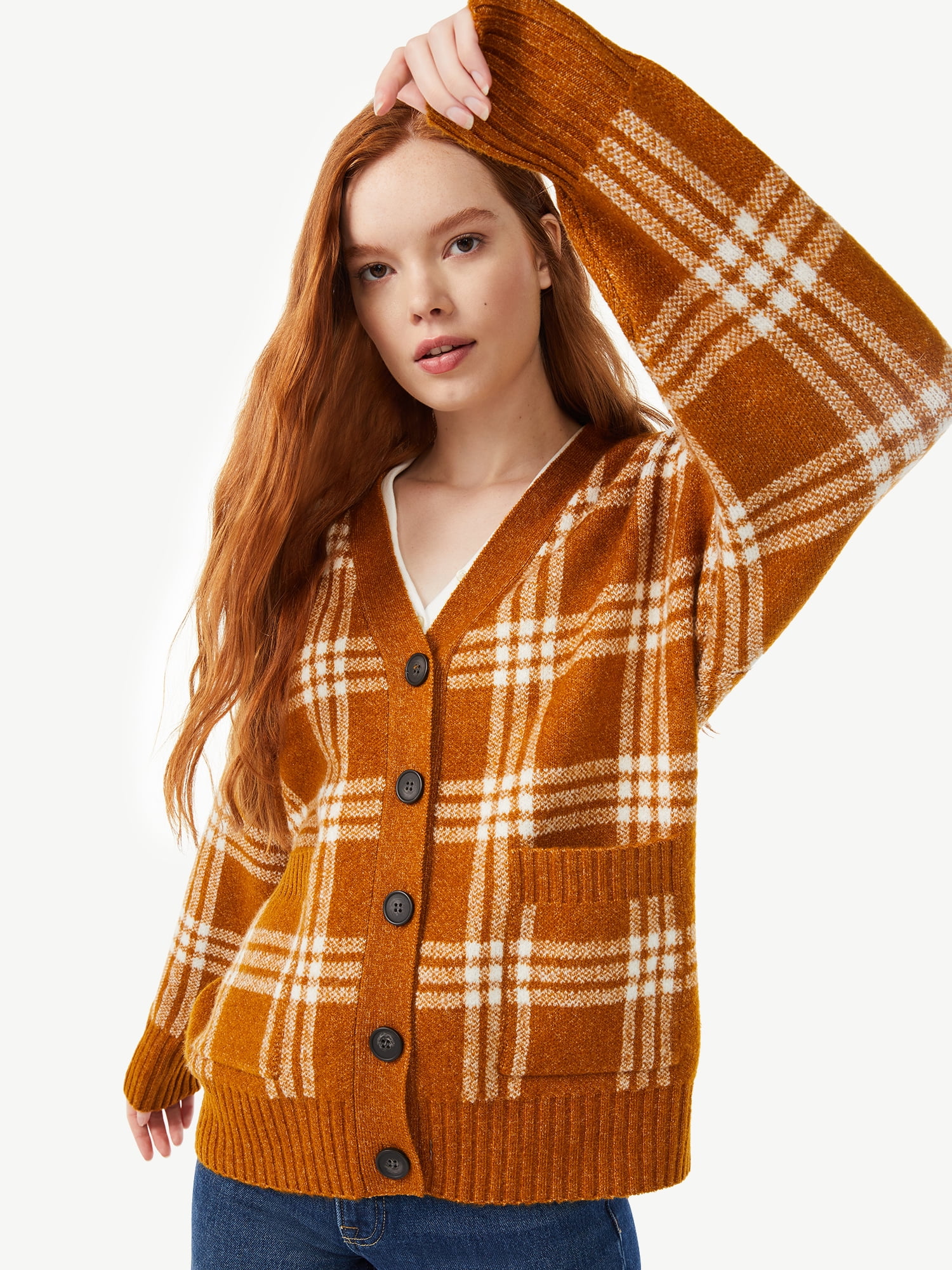 Grandpa Plaid Fuzzy Cardigan - Walmart 