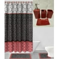 thumbnail image 2 of 19-Piece Bathroom Set: 2-Rugs/Mats Non Slip, 1 Fabric Shower Curtain, 12-Fabric Rings, 4PC Ceramic Accesories Different Styles And Colors For Home Bath Decor Diamond Red, 2 of 2
