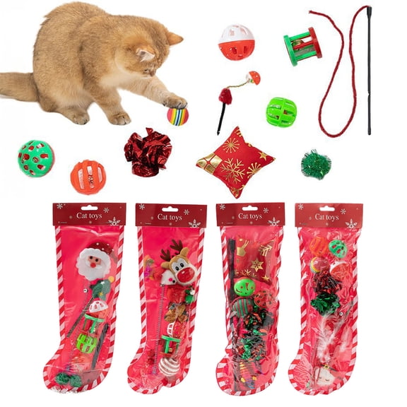 mdesiwst 1 Set Christmas Cat Toys Cats Rattle Ball Plush Mice Cat Teaser Wand Kittens Stress Relief Interacting Toys for Indoor Cats Daily Play Training Christmas Gift