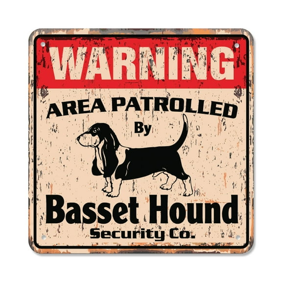 BASSET HOUND Vintage Security Sign Area Patrolled pet dog kennel breeder AKC vet gift Rigid Plastic | Indoor/Outdoor | 14" Wide