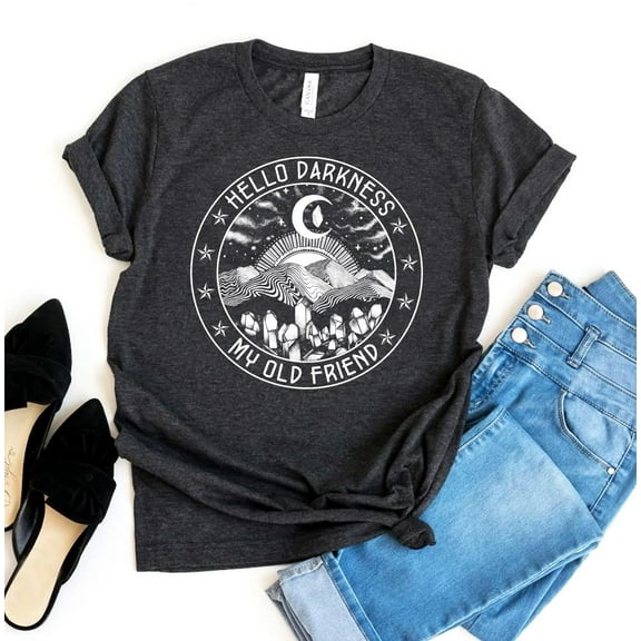 Hello Darkness My Old Friend T-shirt Hiking Tee Travel Shirt Friends Top Nature Outdoor Forest Print Gift
