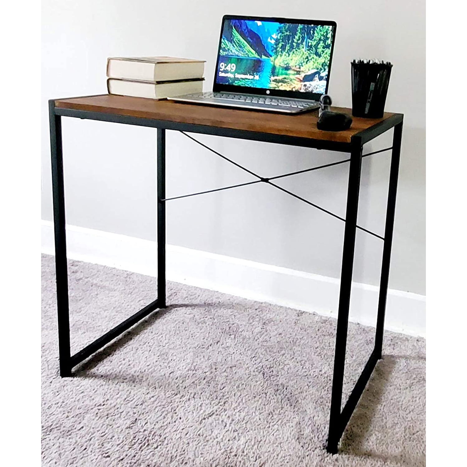 eHemco Multifunction Rectangular Home Office Writing Study Desk with Coffee Top and Black Legs