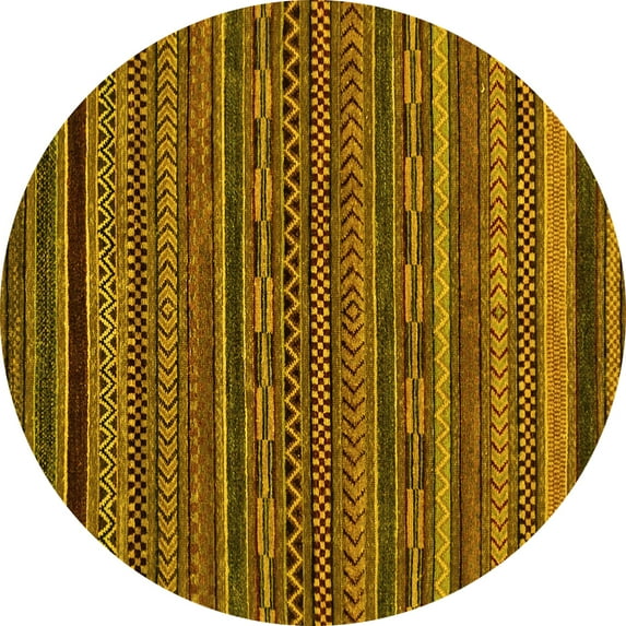 Ahgly Company Machine Washable Indoor Round Oriental Yellow Modern Area Rugs, 7' Round