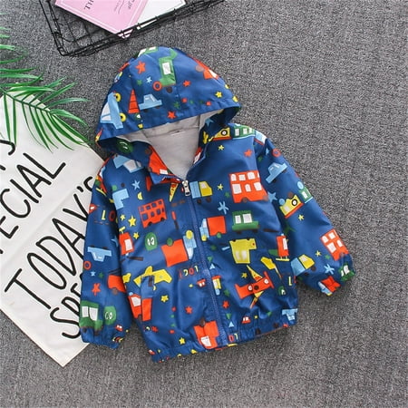 

dmqupv Baby Girls Coat Zipper Boys Windbreaker Windproof Kids Outwear Hooded Cartoon Toddler Dinosaur Jacket Boys Kids Raincoat Outerwear Blue 18-24 Months