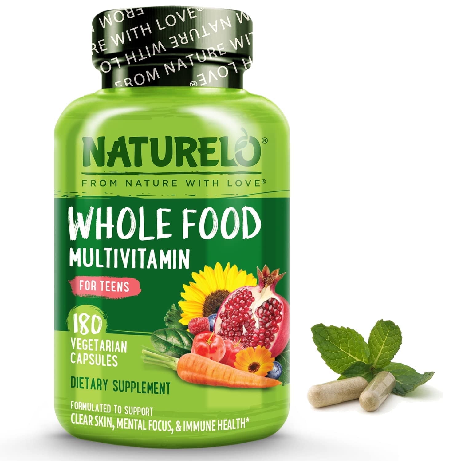 NATURELO Teen Multivitamin - Whole Food Multivitamin - with Minerals for Teenage Boys & Girls - Supplement for Active Kids - Non-GMO - Vegan & Vegetarian - 180 Capsules