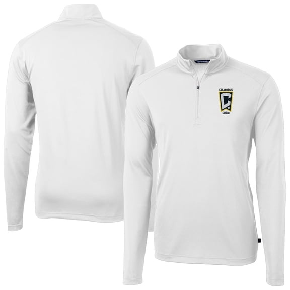 Men's-Cutter & Buck White Columbus Crew Virtue Eco Pique Recycled Quarter-Zip Pullover Top